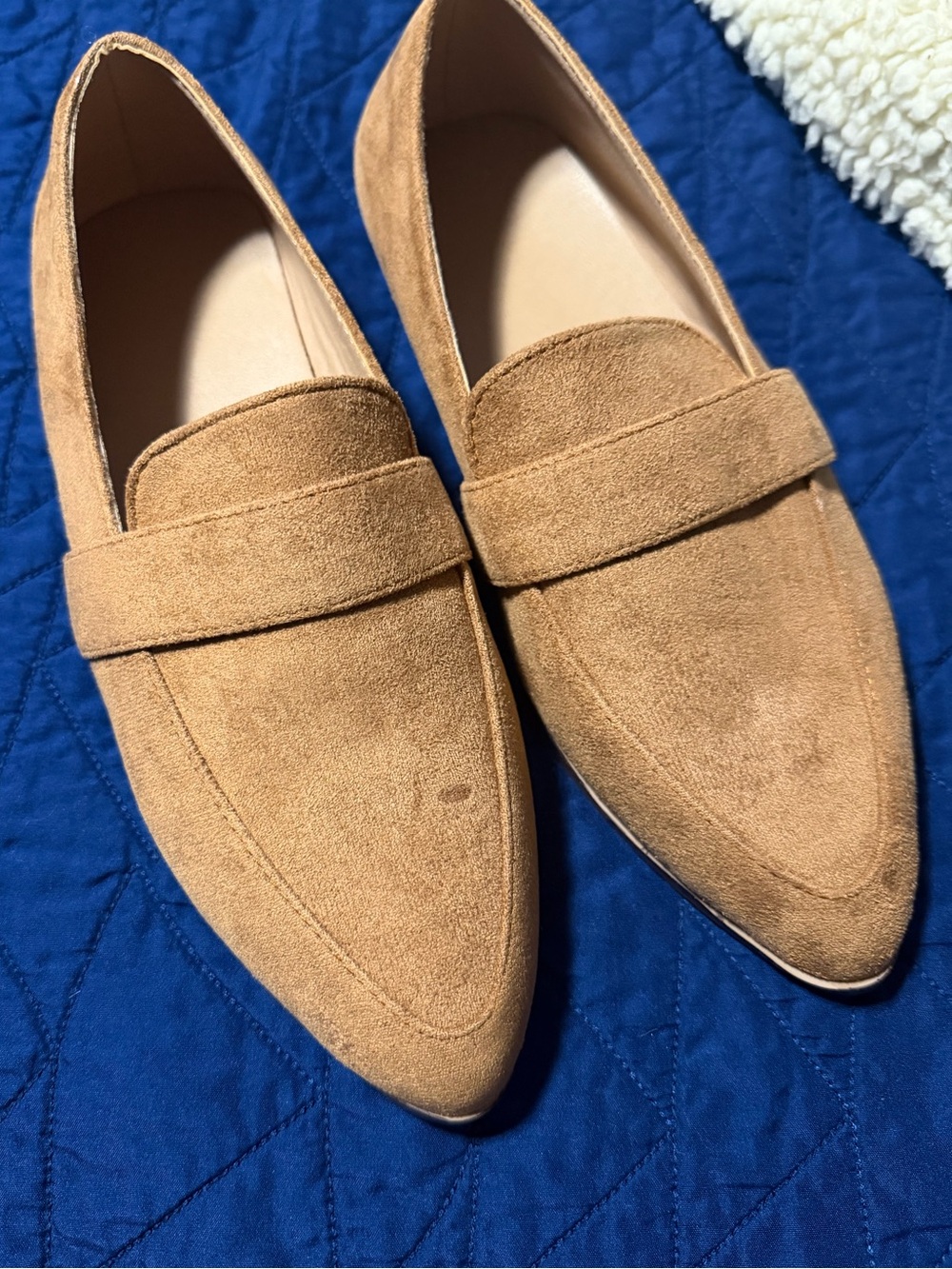 Women's Suede Pointed-Toe Loafers in Tan